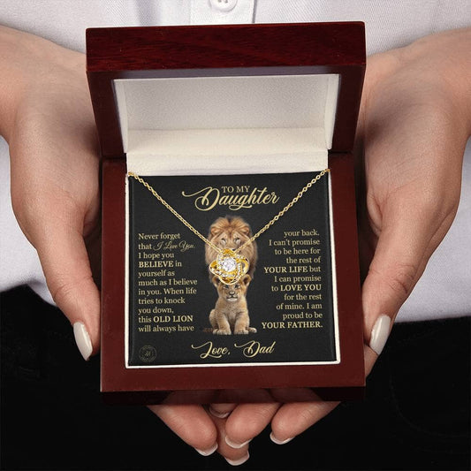 Beautiful Gift for Daughter from Dad "This Old Lion For The Rest Of Mine" Necklace Jewelry 18K Yellow Gold Finish Mahogany Style Luxury Box (w/LED)