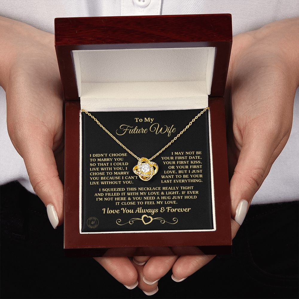 Gift for Future Wife "I Can't Live Without You" Gold Knot Necklace Jewelry