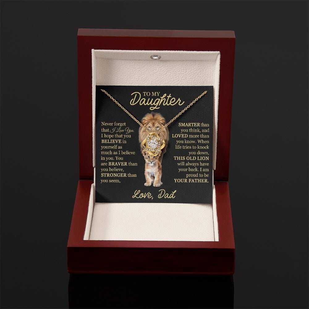 Beautiful Gift for Daughter from Dad "This Old Lion" Necklace Jewelry 18K Yellow Gold Finish Mahogany Style Luxury Box w/LED Light (Most Popular)