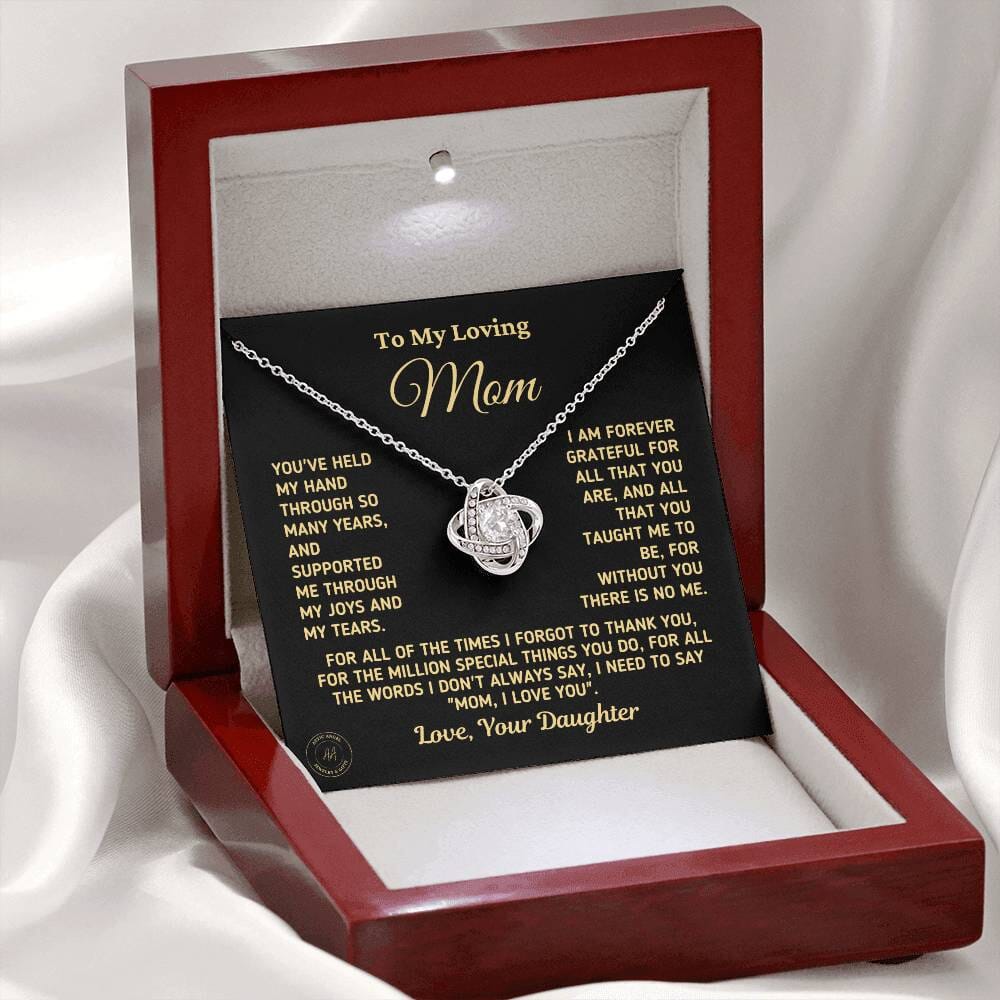 Gift for Mom From Daughter "Without You There Is No Me" Gold Necklace Jewelry 14K White Gold Finish Mahogany Style Luxury Box (w/LED)