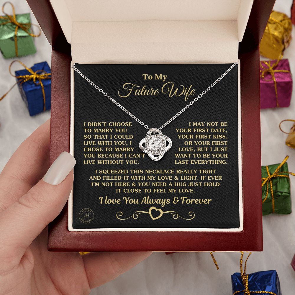 Gift for Future Wife "I Can't Live Without You" Gold Knot Necklace Jewelry