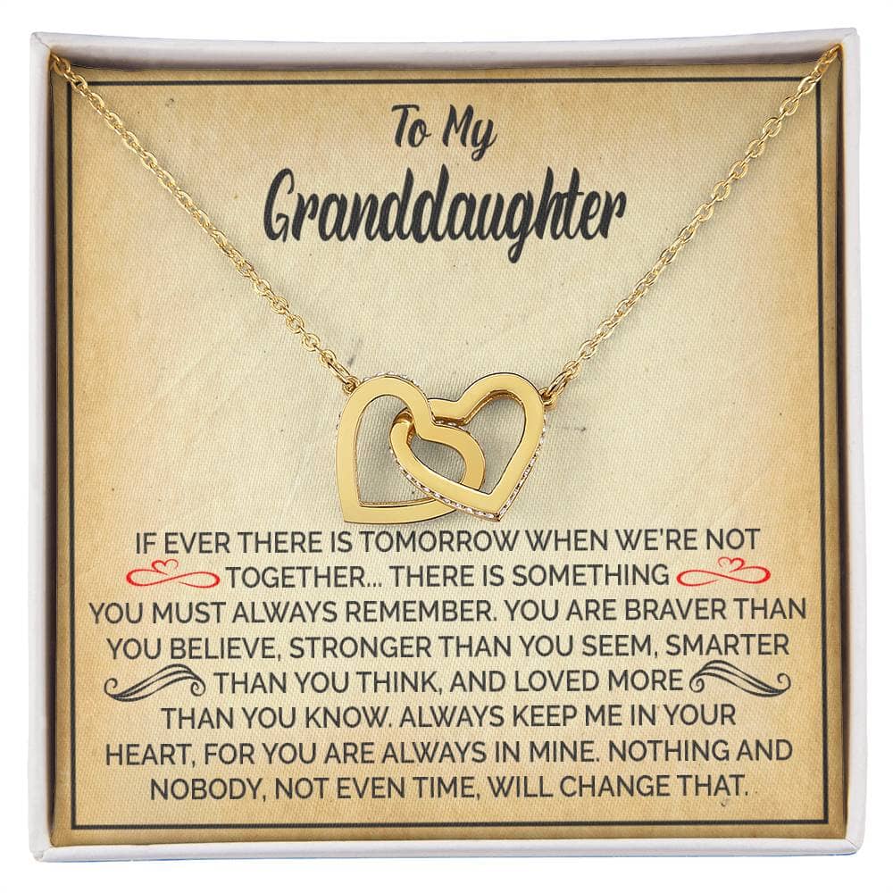 Beautiful Gift for Granddaughter "Keep Me In Your Heart" Interlocking Hearts Necklace Jewelry 18K Yellow Gold Finish Two-Toned Gift Box