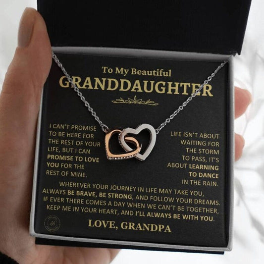 Gift for Granddaughter From Grandpa "Keep Me In Your Heart" Interlocking Hearts Necklace Jewelry Polished Stainless Steel & Rose Gold Finish Two-Toned Gift Box