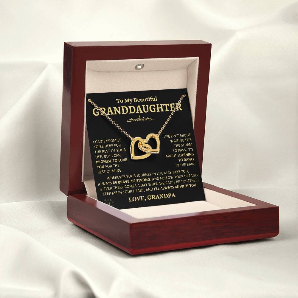 Gift for Granddaughter From Grandpa "Keep Me In Your Heart" Interlocking Hearts Necklace Jewelry 18K Yellow Gold Finish Mahogany Style Luxury Box (w/LED)
