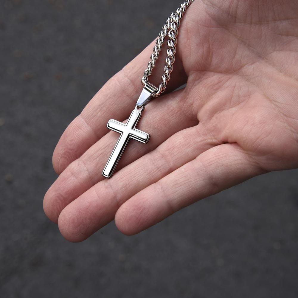 Beautiful Gift for Son From Dad "Never Forget That I Love You" Cross Necklace On Cuban Chain Jewelry
