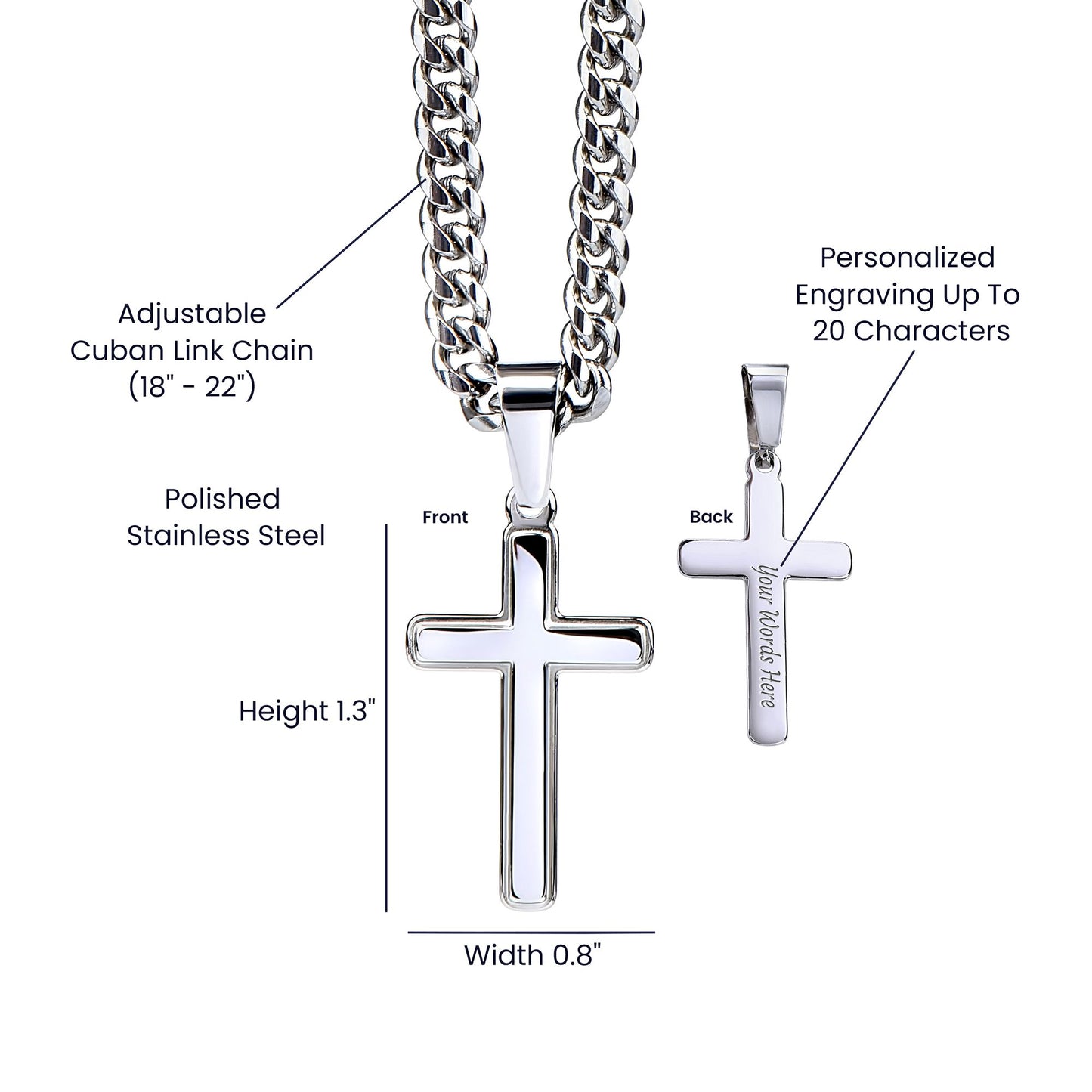 Beautiful Gift for Son From Dad "Never Forget That I Love You" Cross Necklace On Cuban Chain Jewelry