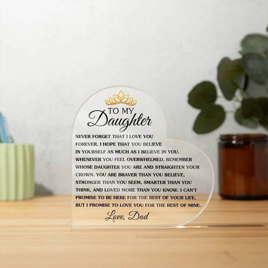 Beautiful Gift for Daughter From Dad "Never Forget That I Love You" Acrylic Heart Jewelry