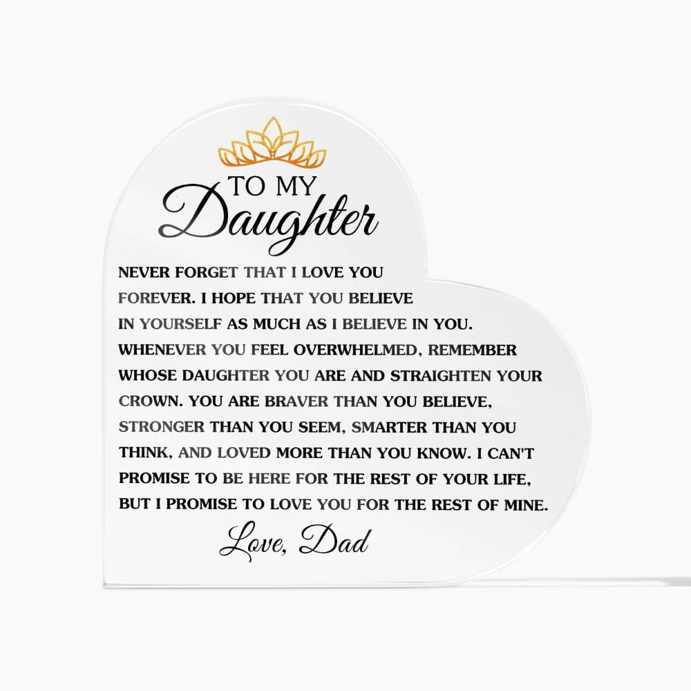 Beautiful Gift for Daughter From Dad "Never Forget That I Love You" Acrylic Heart Jewelry