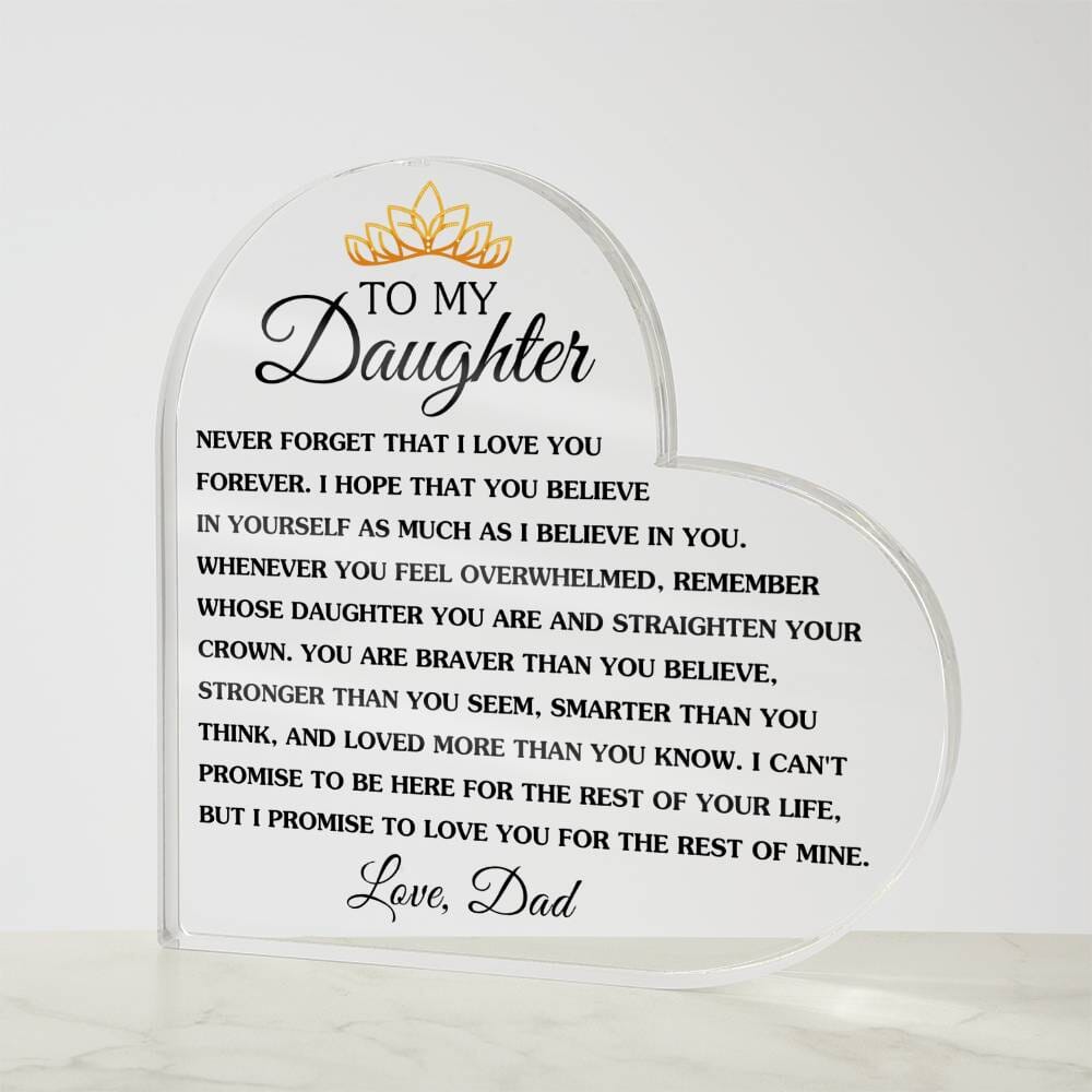 Beautiful Gift for Daughter From Dad "Never Forget That I Love You" Acrylic Heart Jewelry