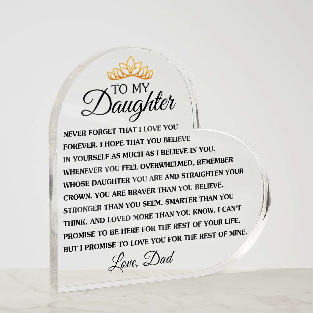 Beautiful Gift for Daughter From Dad "Never Forget That I Love You" Acrylic Heart Jewelry