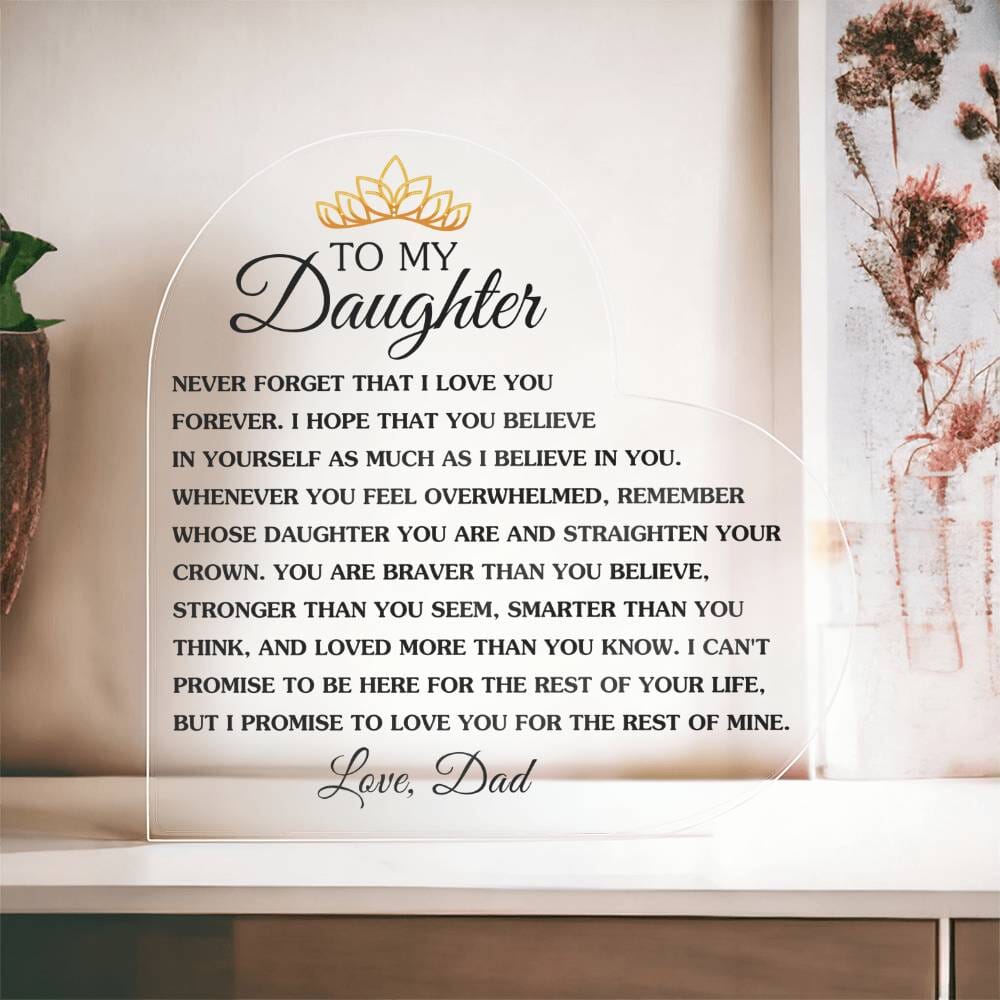 Beautiful Gift for Daughter From Dad "Never Forget That I Love You" Acrylic Heart Jewelry