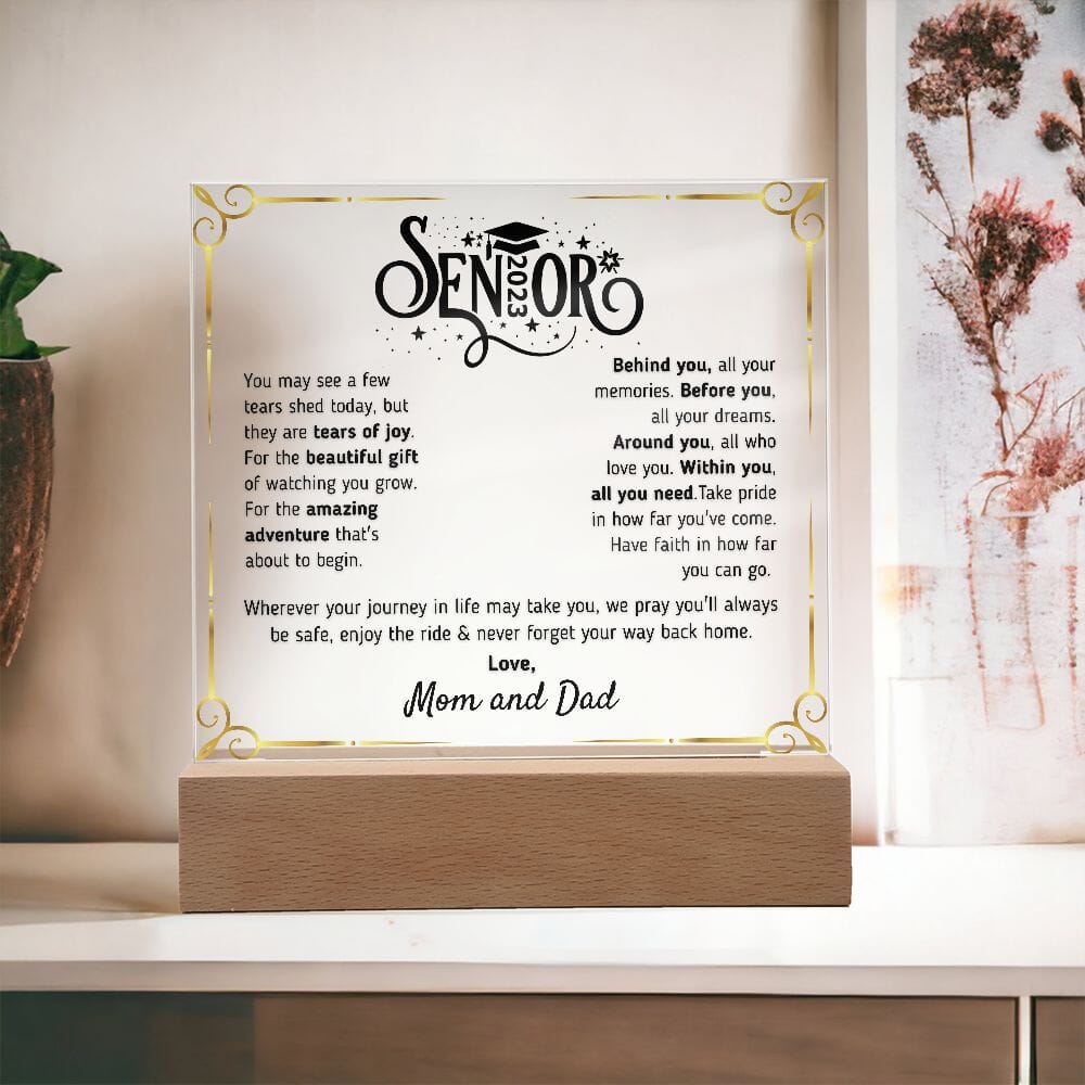 Gift for Graduation 2023 "The Beautiful Gift" Love, Mom and Dad Acrylic Plaque Jewelry Wooden Base
