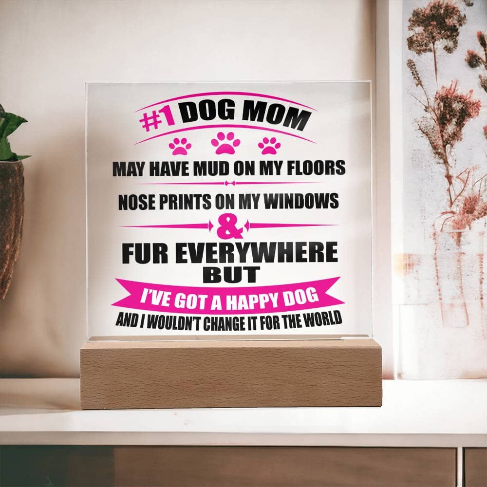 Adorable "Number 1 Dog Mom" Gift Decorative Acrylic Plaque Jewelry Wooden Base