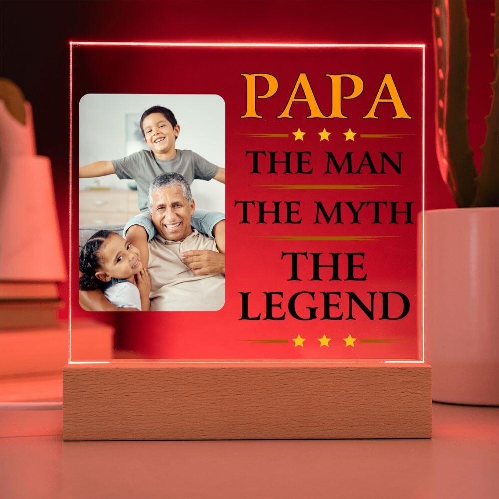 Custom Gift for Grandpa "Papa The Man The Myth The Legend" Acrylic Plaque Jewelry Acrylic Square with LED Base