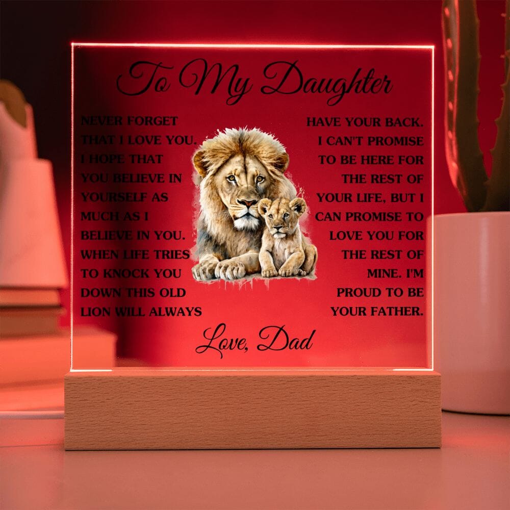 Gift for Daughter from Dad "This Old Lion" Acrylic Plaque Jewelry Acrylic Square with LED Base