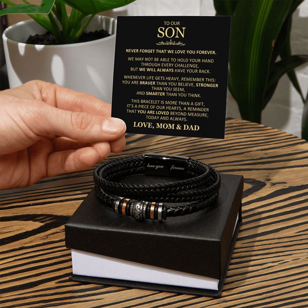 Unique Gift for Son From Mom and Dad "You Are Love Beyond Measure" Braided Bracelet Jewelry