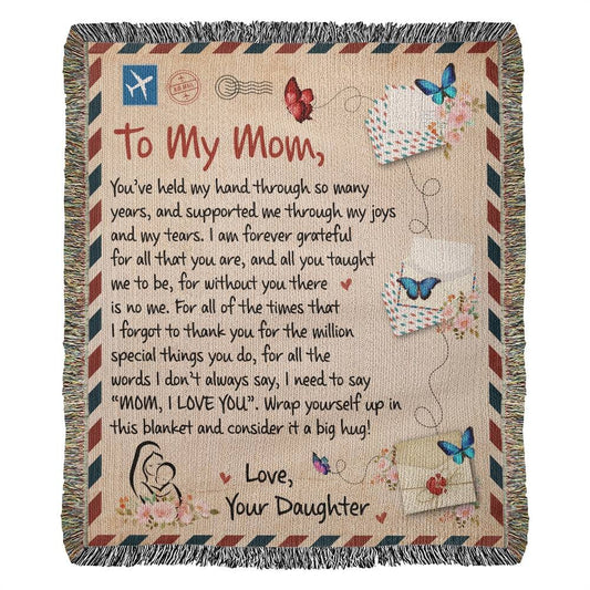Gift for Mom From Daughter "Without You There Is No Me" Heirloom Woven Blanket Jewelry