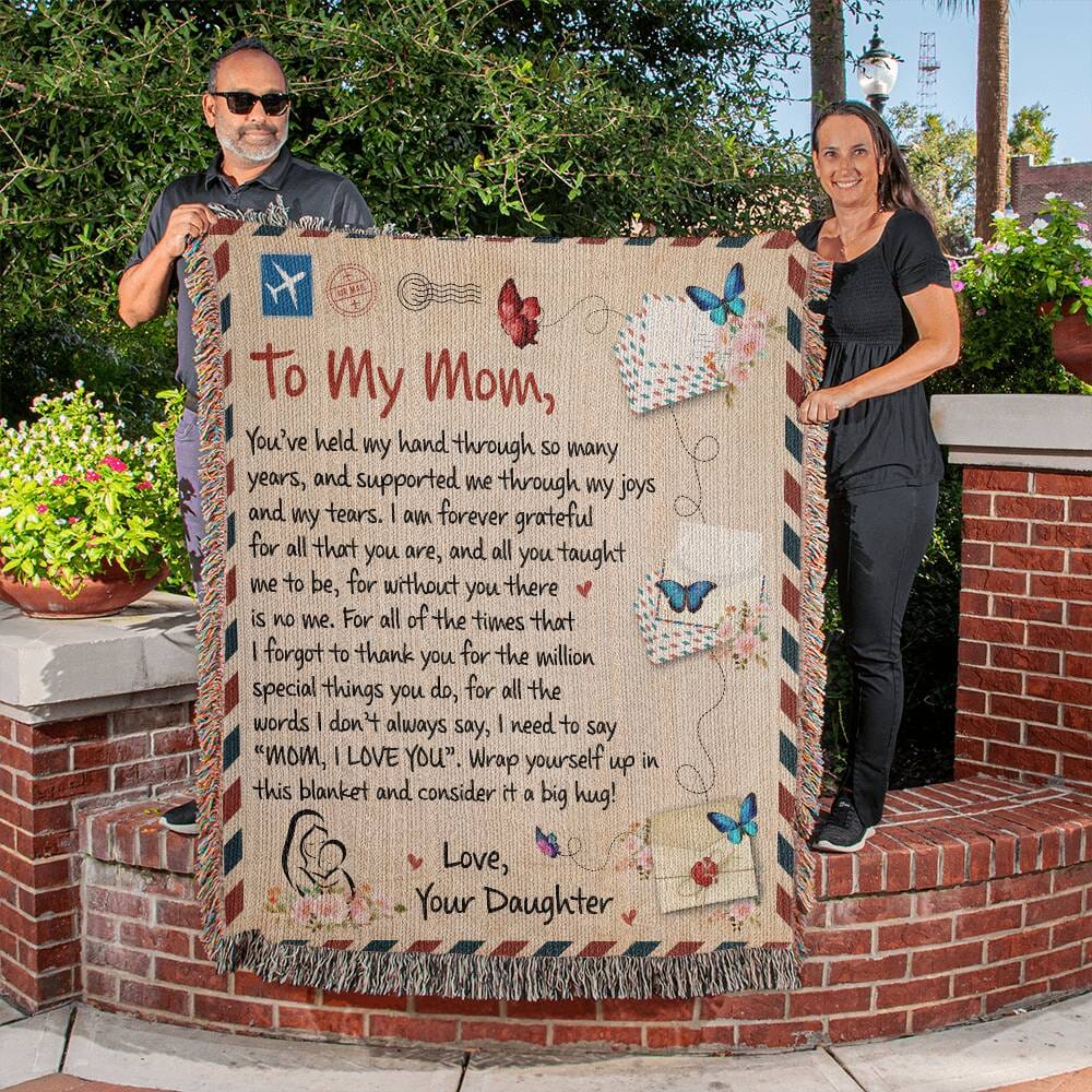 Gift for Mom From Daughter "Without You There Is No Me" Heirloom Woven Blanket Jewelry