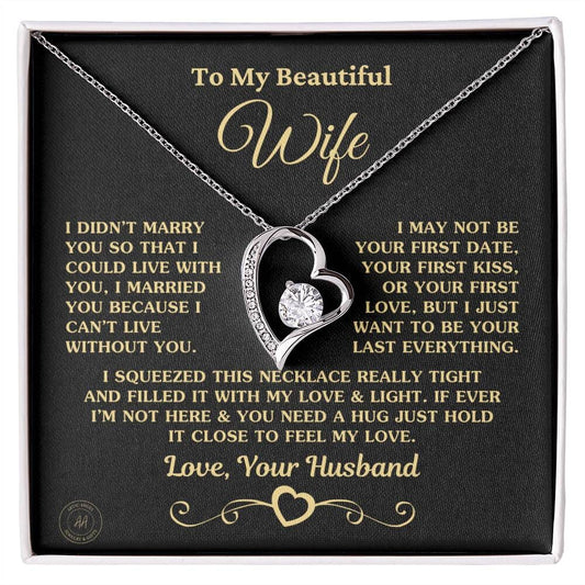 Special Gift for Wife "I Can't Live Without You" Gold Heart Necklace Jewelry 14k White Gold Finish Two-Toned Gift Box