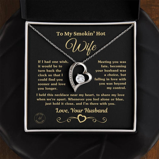 Gift for Smokin Hot Wife "If I Had One Wish" Heart Necklace Jewelry