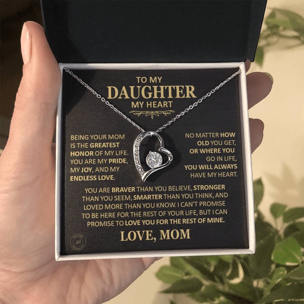 Beautiful Gift for Daughter From Mom "You Will Always Have My Heart" Heart Necklace Jewelry
