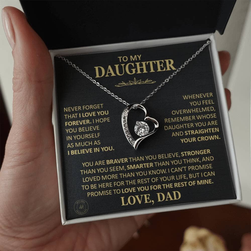 Unique Gift for Daughter From Dad "Never Forget That I Love You" Heart Necklace Jewelry