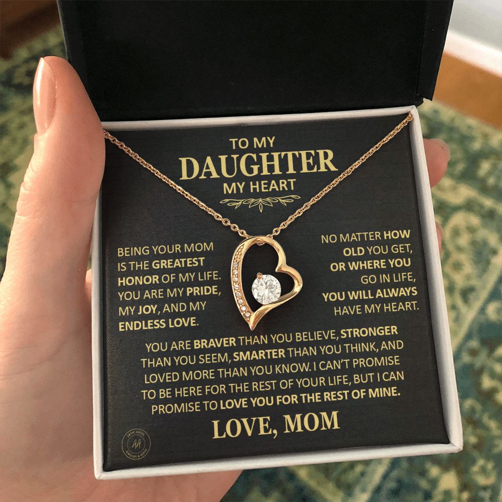 Beautiful Gift for Daughter From Mom "You Will Always Have My Heart" Heart Necklace Jewelry