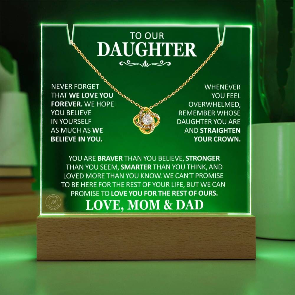 Unique Gift for Daughter From Mom and Dad "Never Forget That We Love You Forever" White Acrylic Plaque Jewelry