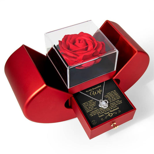 Gift for Wife "I Can't Live Without You" Necklace With Heat Box and Red Rose Surprise Jewelry 14k White Gold Finish