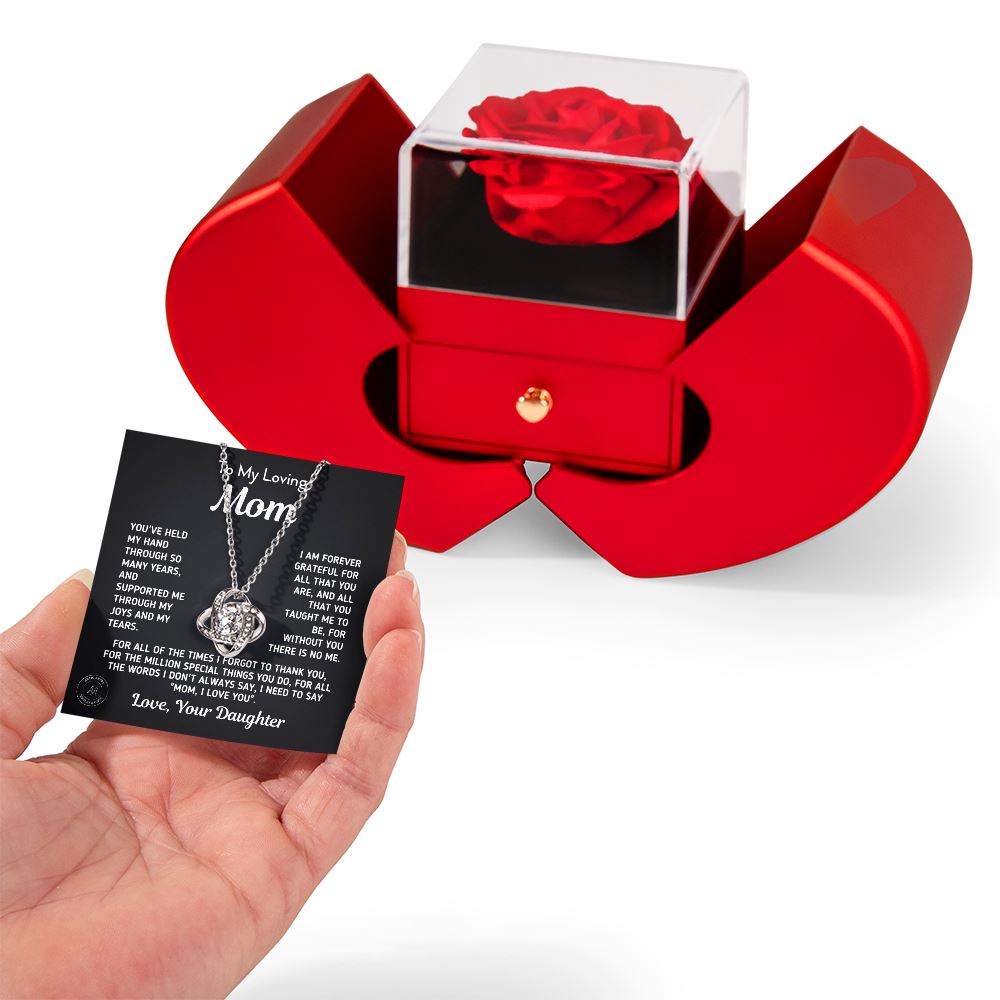 Gift for Mom From Daughter - "Without You There Is No Me" Necklace With Heart Box and Red Rose Surprise Jewelry
