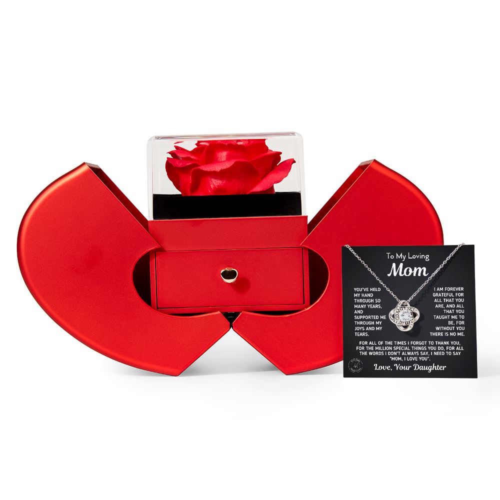 Gift for Mom From Daughter - "Without You There Is No Me" Necklace With Heart Box and Red Rose Surprise Jewelry