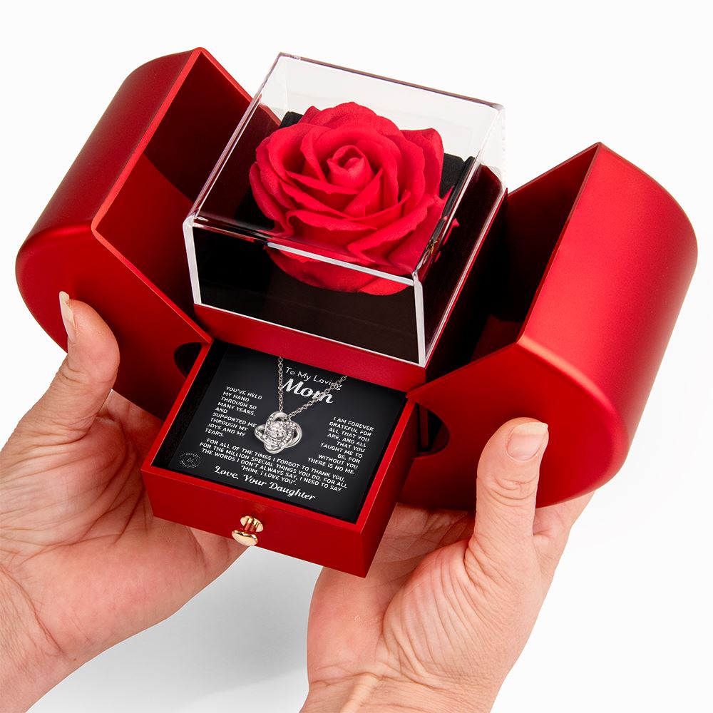 Gift for Mom From Daughter - "Without You There Is No Me" Necklace With Heart Box and Red Rose Surprise Jewelry