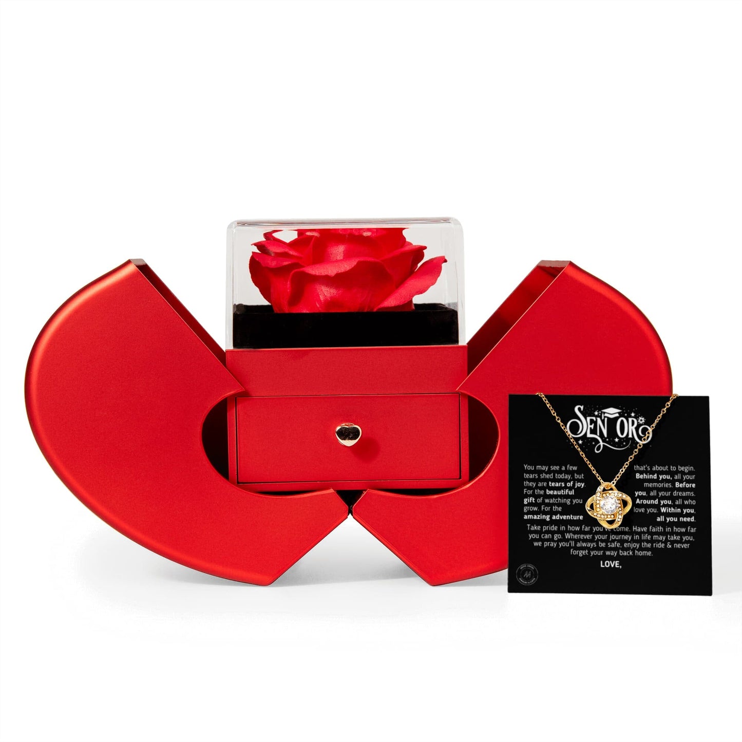Custom Gift for Graduation "The Beautiful Gift of Watching You Grow" Necklace With Heart Box and Red Rose Surprise Jewelry