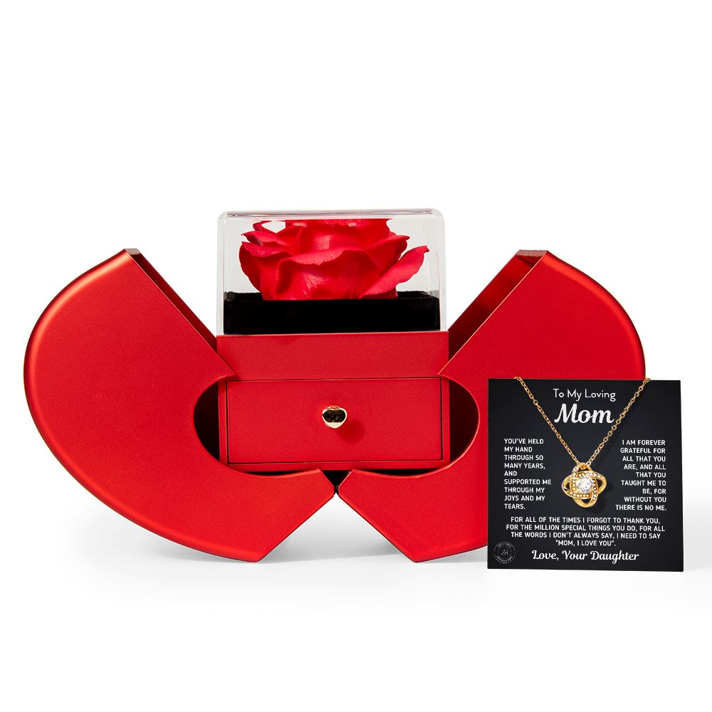 Gift for Mom From Daughter - "Without You There Is No Me" Necklace With Heart Box and Red Rose Surprise Jewelry