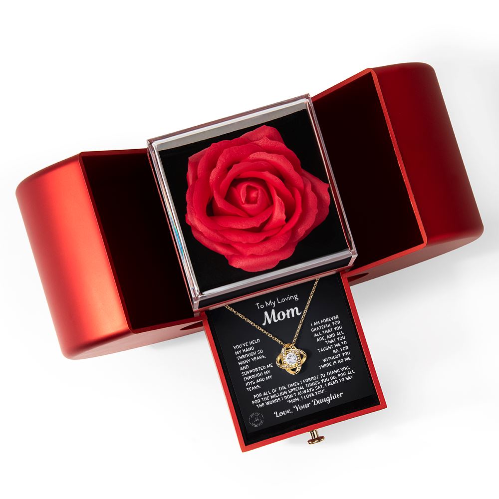 Gift for Mom From Daughter - "Without You There Is No Me" Necklace With Heart Box and Red Rose Surprise Jewelry