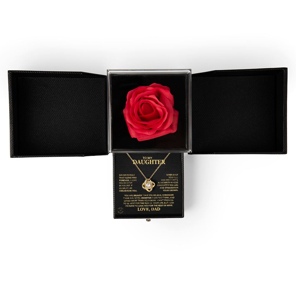 Unique Gift for Daughter From Dad "Never Forget That I Love You" Rose Surprise Gold Knot Necklace Jewelry