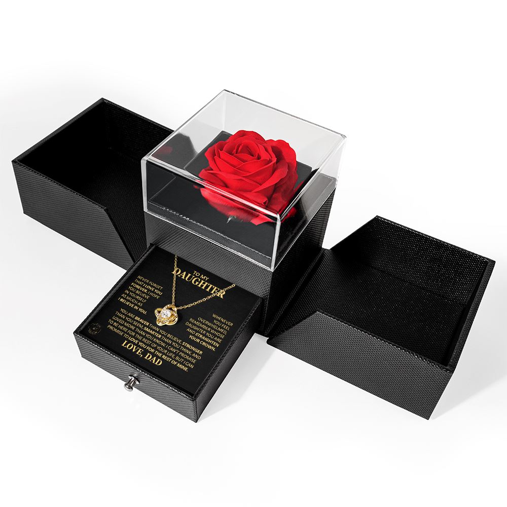 Unique Gift for Daughter From Dad "Never Forget That I Love You" Rose Surprise Gold Knot Necklace Jewelry