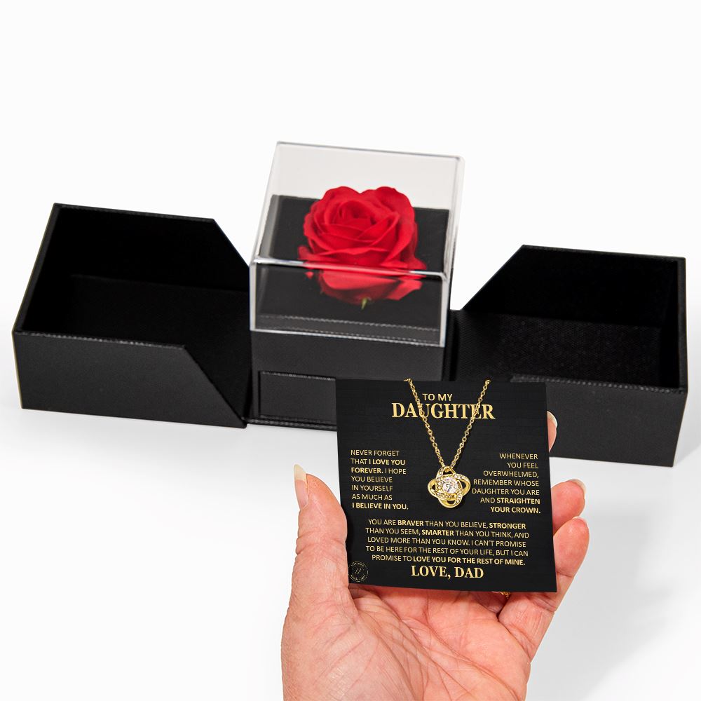 Unique Gift for Daughter From Dad "Never Forget That I Love You" Rose Surprise Gold Knot Necklace Jewelry