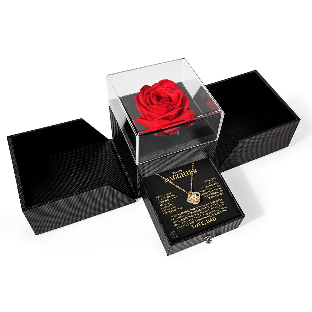 Unique Gift for Daughter From Dad "Never Forget That I Love You" Rose Surprise Gold Knot Necklace Jewelry