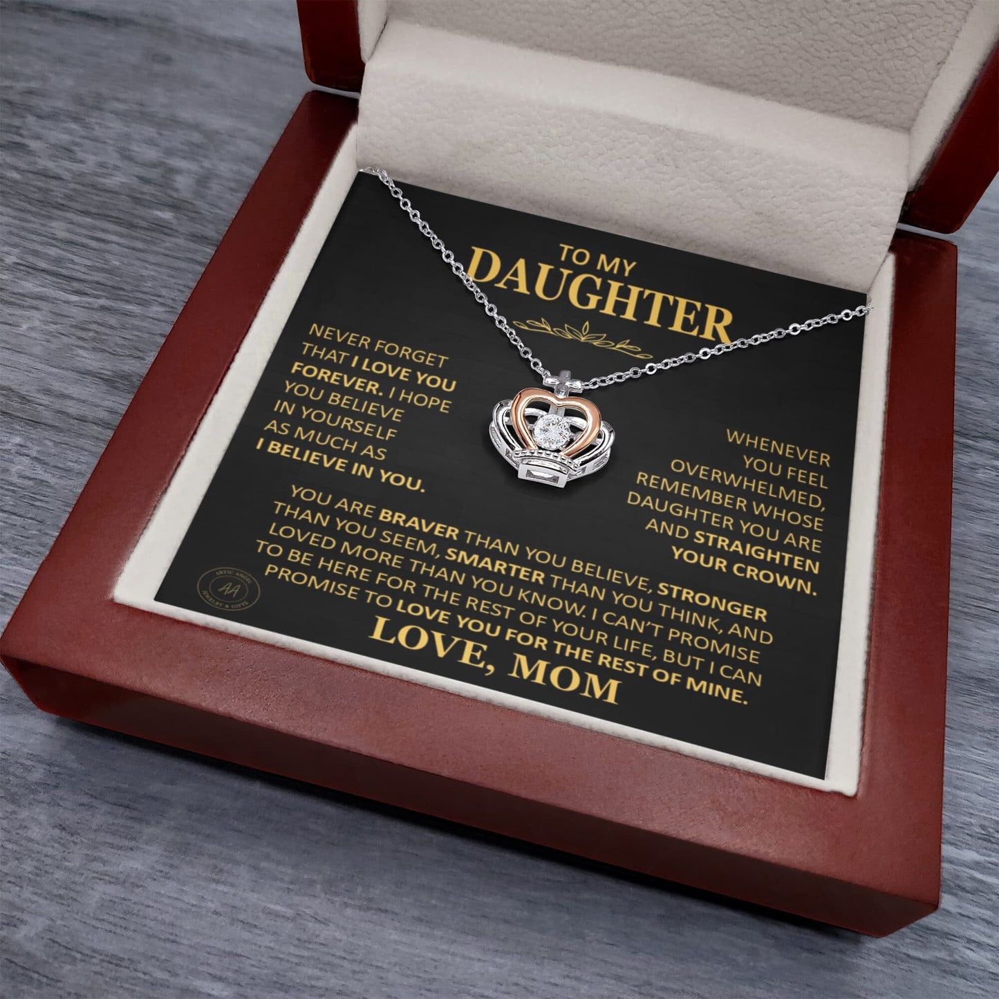 Beautiful Gift for Daughter From Mom "Never Forget That I Love You" Crown Necklace Jewelry
