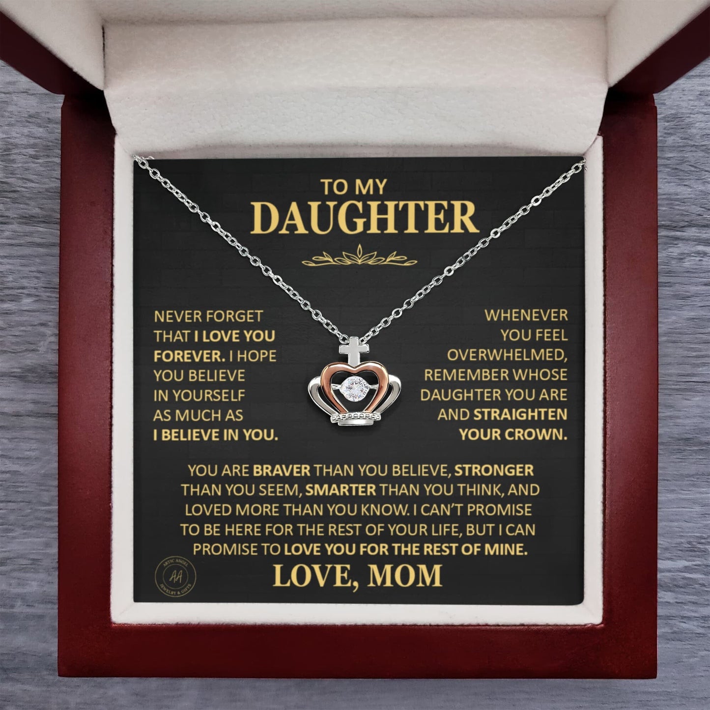 Beautiful Gift for Daughter From Mom "Never Forget That I Love You" Crown Necklace Jewelry