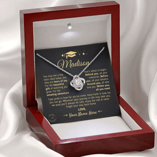Custom Gift for Graduation For Her "The Beautiful Gift of Watching You Grow" Necklace Jewelry 14K White Gold Finish Mahogany Style Luxury Box (w/LED)
