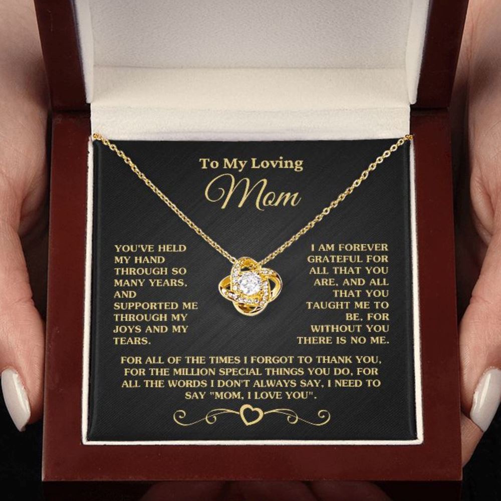 Gift for Mom "Without You There Is No Me" Gold Necklace Jewelry 18K Yellow Gold Finish Mahogany Style Luxury Box (w/LED)
