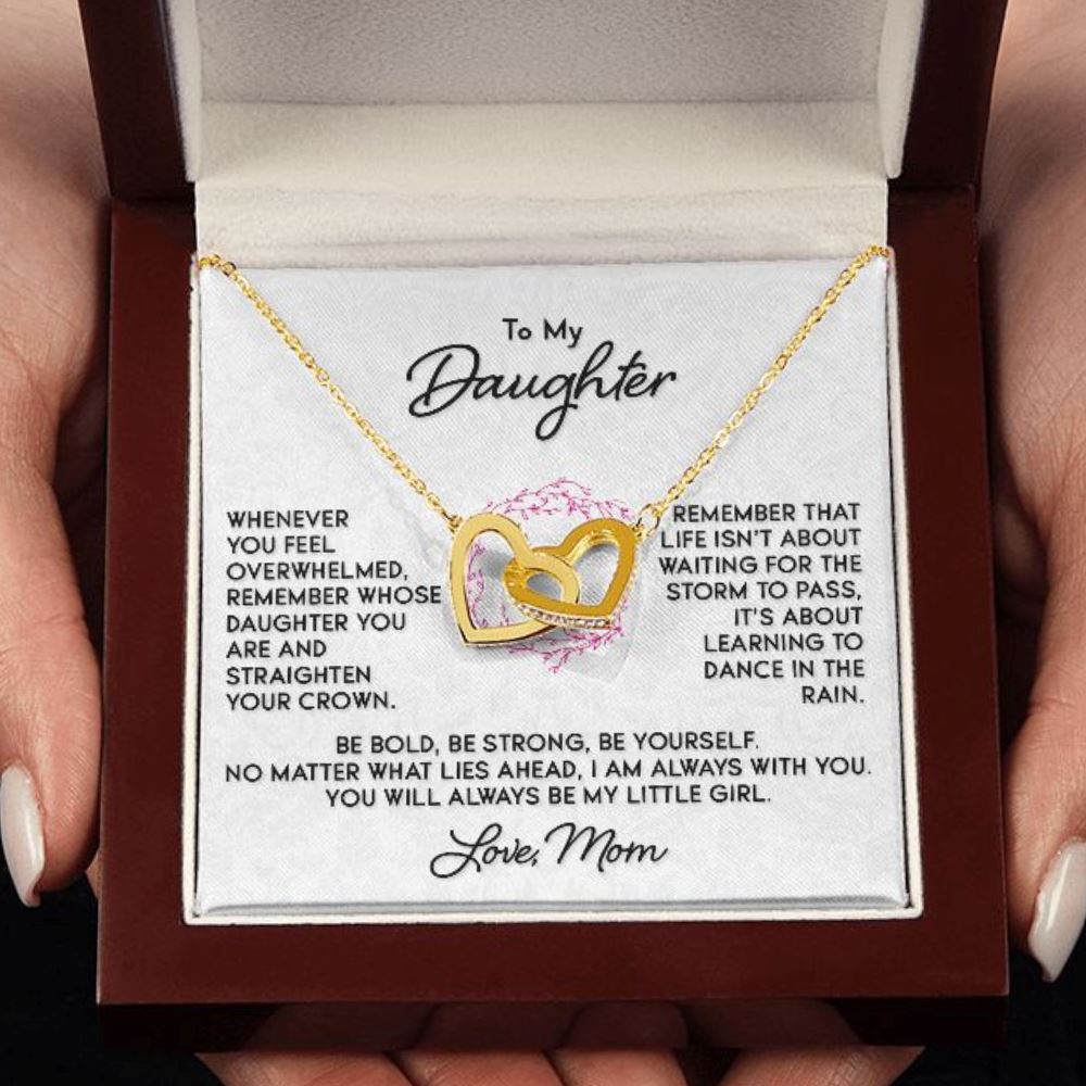 Gift for Daughter "Dance In The Rain" Love Mom Necklace Jewelry 18K Yellow Gold Finish Mahogany Style Luxury Box (w/LED)