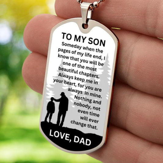 Gift For Son From Dad "Pages Of My Life" Dog Tag Necklace Jewelry Military Chain (Silver) No