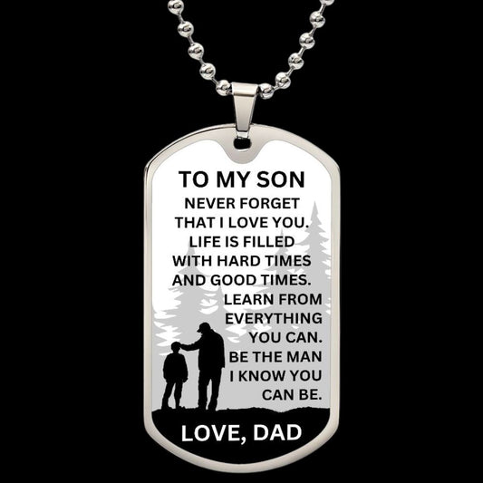 Gift For Son From Dad "Be The Man I Know You Can Be" Military Style Necklace Jewelry Military Chain (Silver) No