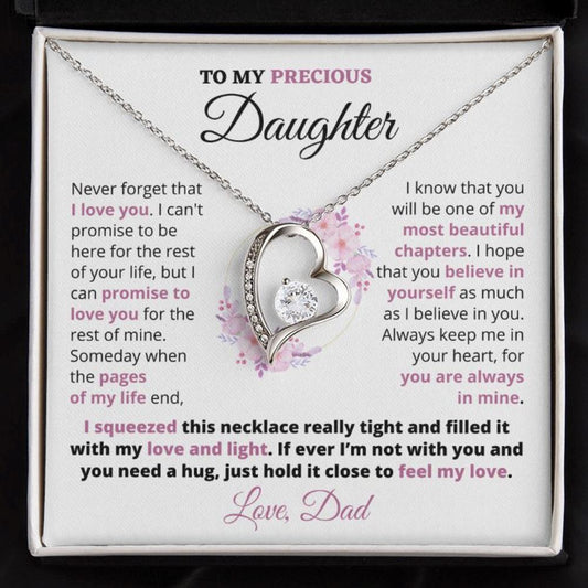 Gift For Precious Daughter "Always Keep Me In Your Heart" Love Dad Heart Necklace Jewelry 14k White Gold Finish Two-Toned Gift Box