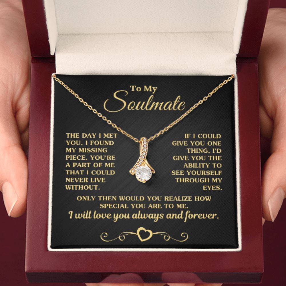 Gift for Soulmate "My Missing Piece" Gold Necklace Jewelry 18K Yellow Gold Finish Mahogany Style Luxury Box (w/LED)