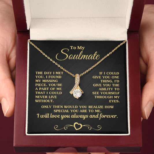 Gift for Soulmate "My Missing Piece" Gold Necklace Jewelry 18K Yellow Gold Finish Mahogany Style Luxury Box (w/LED)