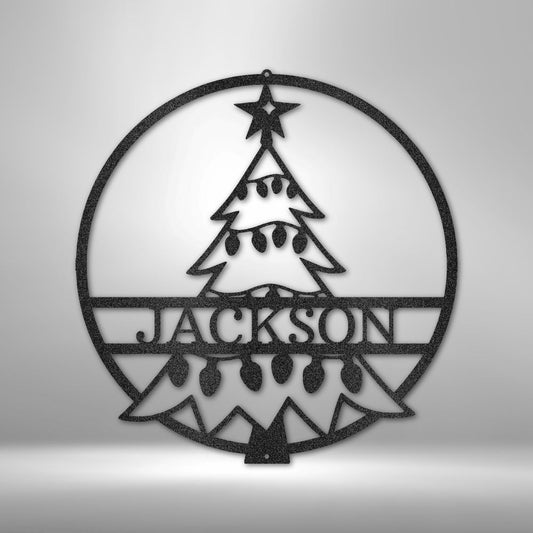 Custom Christmas Tree With Name Monogram - Steel Sign Holiday Wall Decor Custom Black 12"